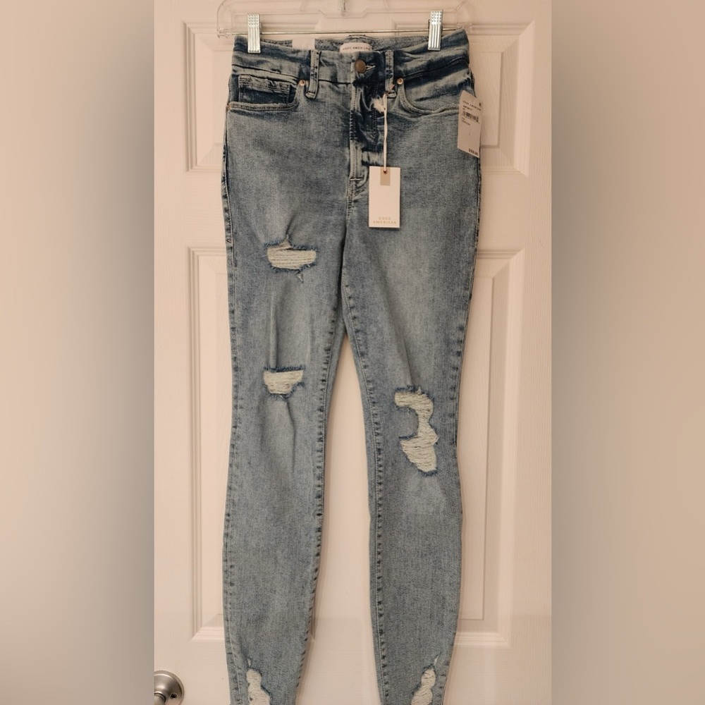 Good American Good Waist Skinny High Rise Blue Jeans Tummy Tech Size 2 /26 - Picture 5 of 16
